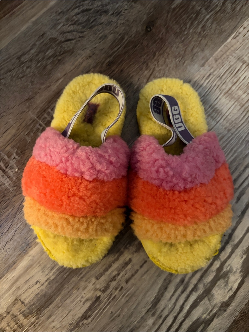 UGG Kids Multicolor Shearling Slide - Pink, Orange, Yellow